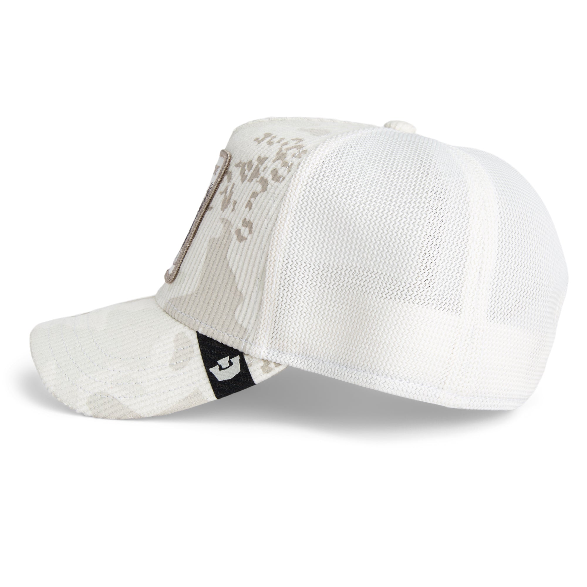 White cap with a leopard print visor on a white background
