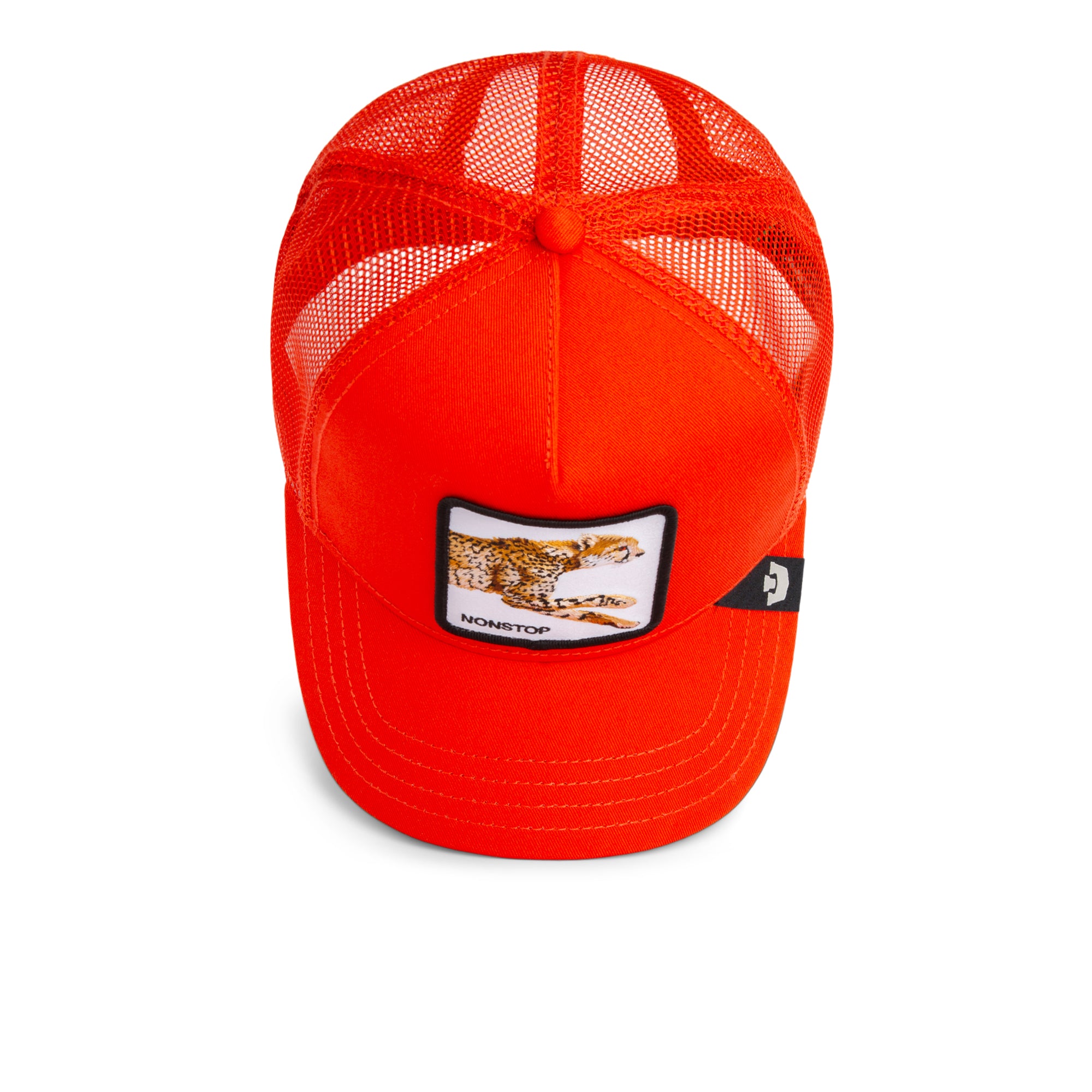 Black Goorin Bros trucker hat with mesh back featuring embroidered bull patch labeled RAGING on front panel