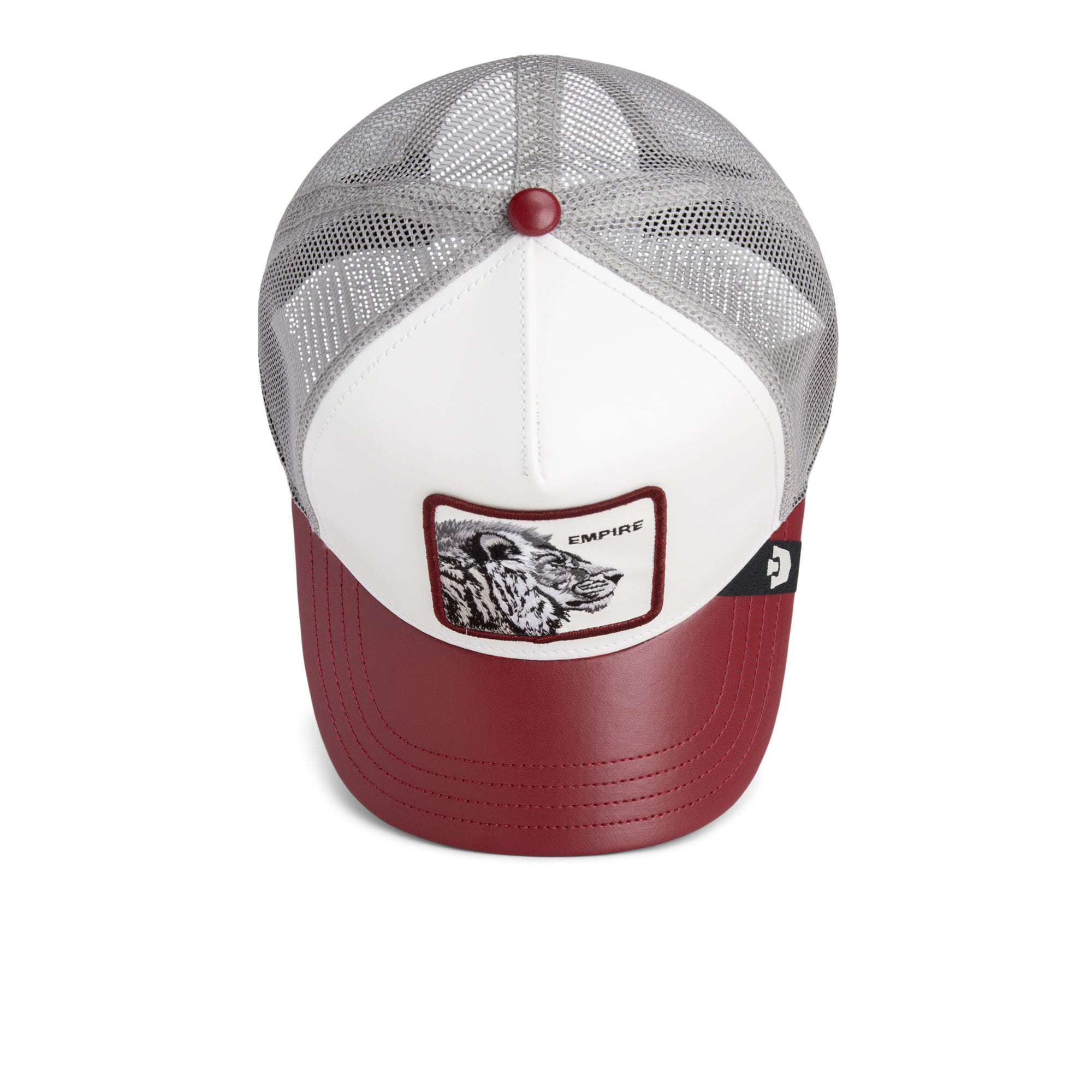 goorin bros empire lion trucker hat closeup lion patch