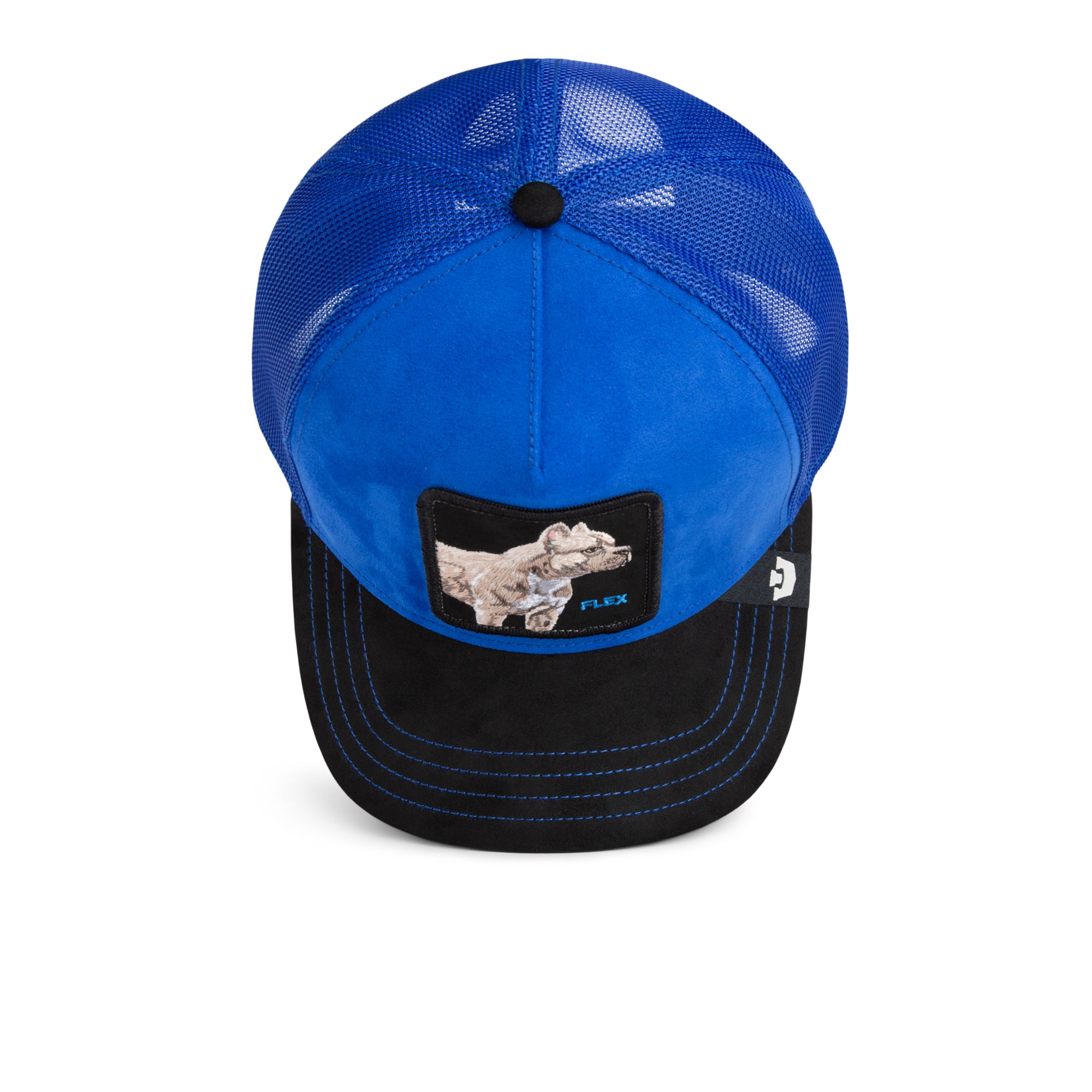 Blue and black suede brim trucker hat by Goorin Bros