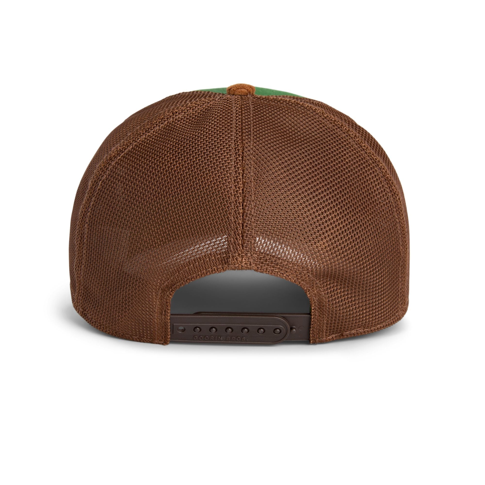 Goorin Bros Busy Bee Trucker Hat in green and brown corduroy with embroidered bee patch