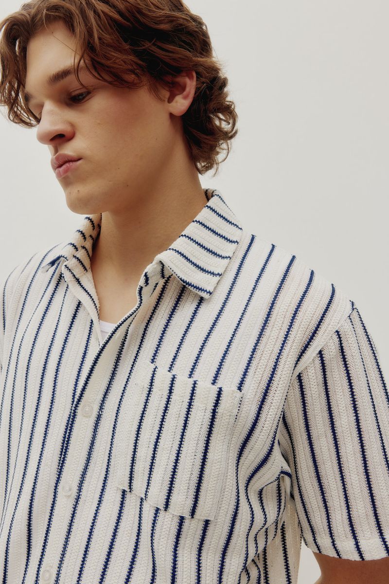 crochet stripe shirt close up detail