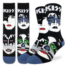 Men’s black crew socks featuring bold graphic faces and logo of an iconic rock band, available at Bia Boro boutique in Vancouver