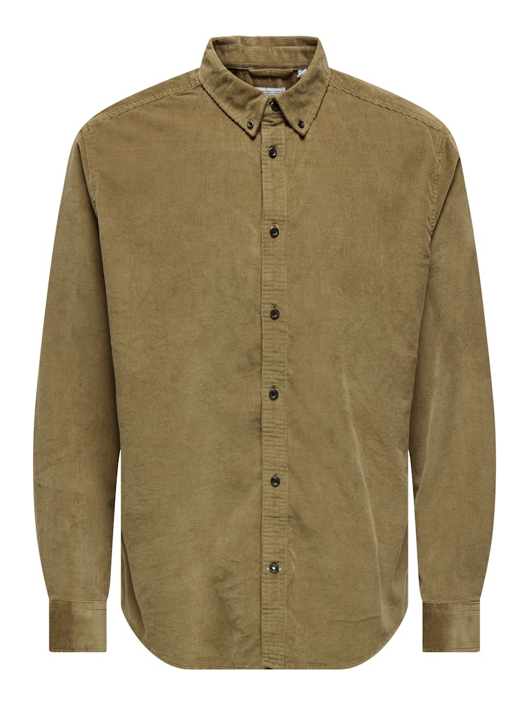 ONLY & SONS otter brown corduroy shirt — relaxed fit with button fastening