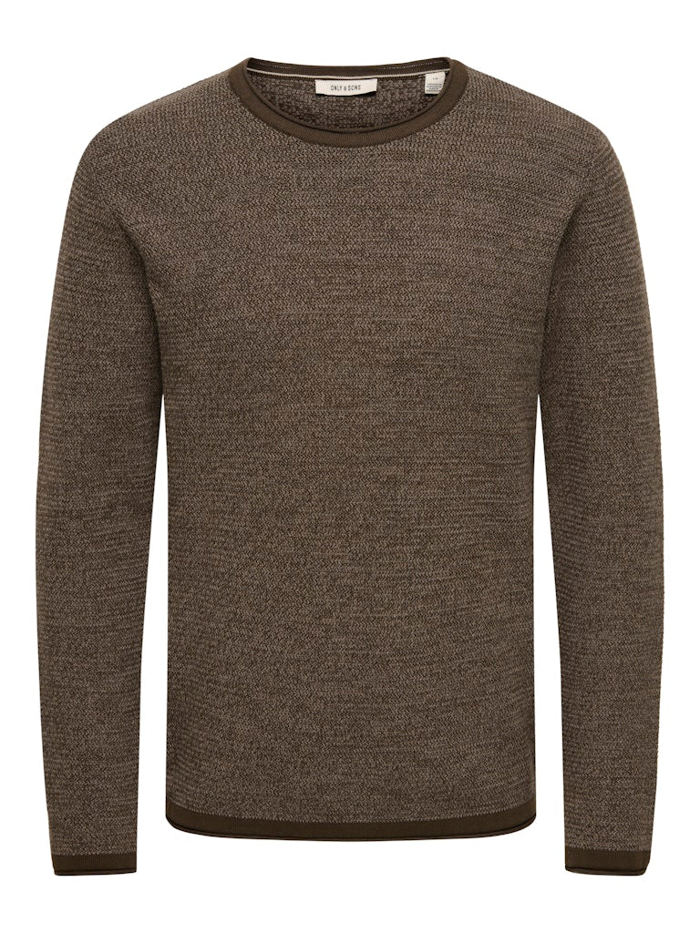 ONLY & SONS black textured knit sweater — long-sleeve crew neck pullover with minimalist design from Fall Winter collection.