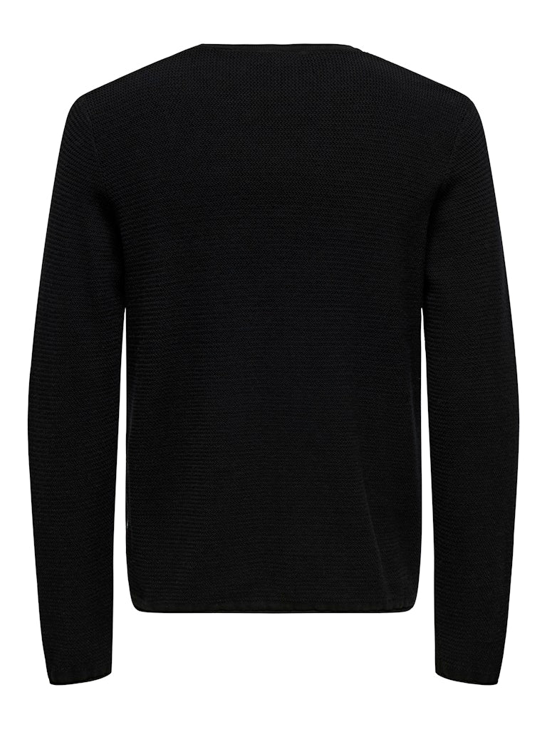 ONLY & SONS black textured knit sweater — long-sleeve crew neck pullover with minimalist design from Fall Winter collection.