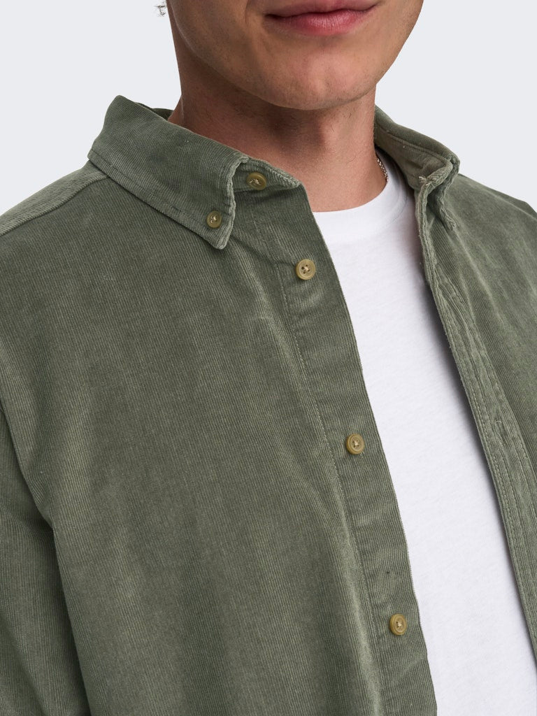 ONLY & SONS corduroy shirt — long-sleeve button-down in soft textured fabric