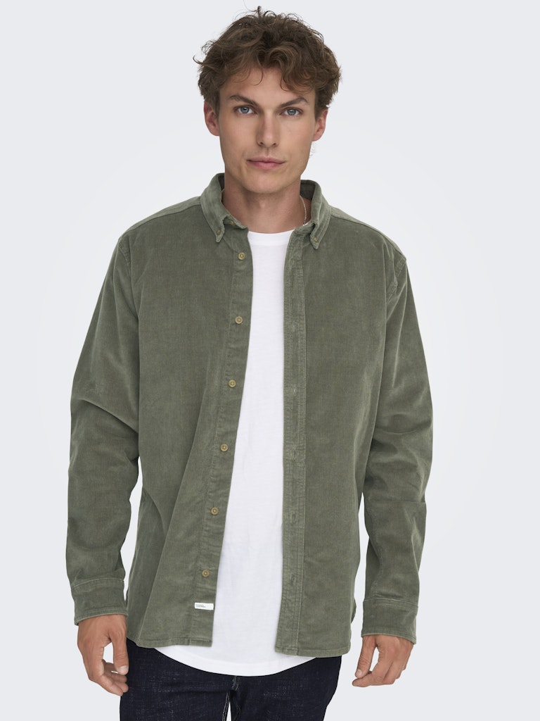 ONLY & SONS corduroy shirt — long-sleeve button-down in soft textured fabric