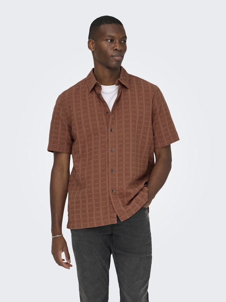wilson brown cotton summer shirt angled view model relaxed fit