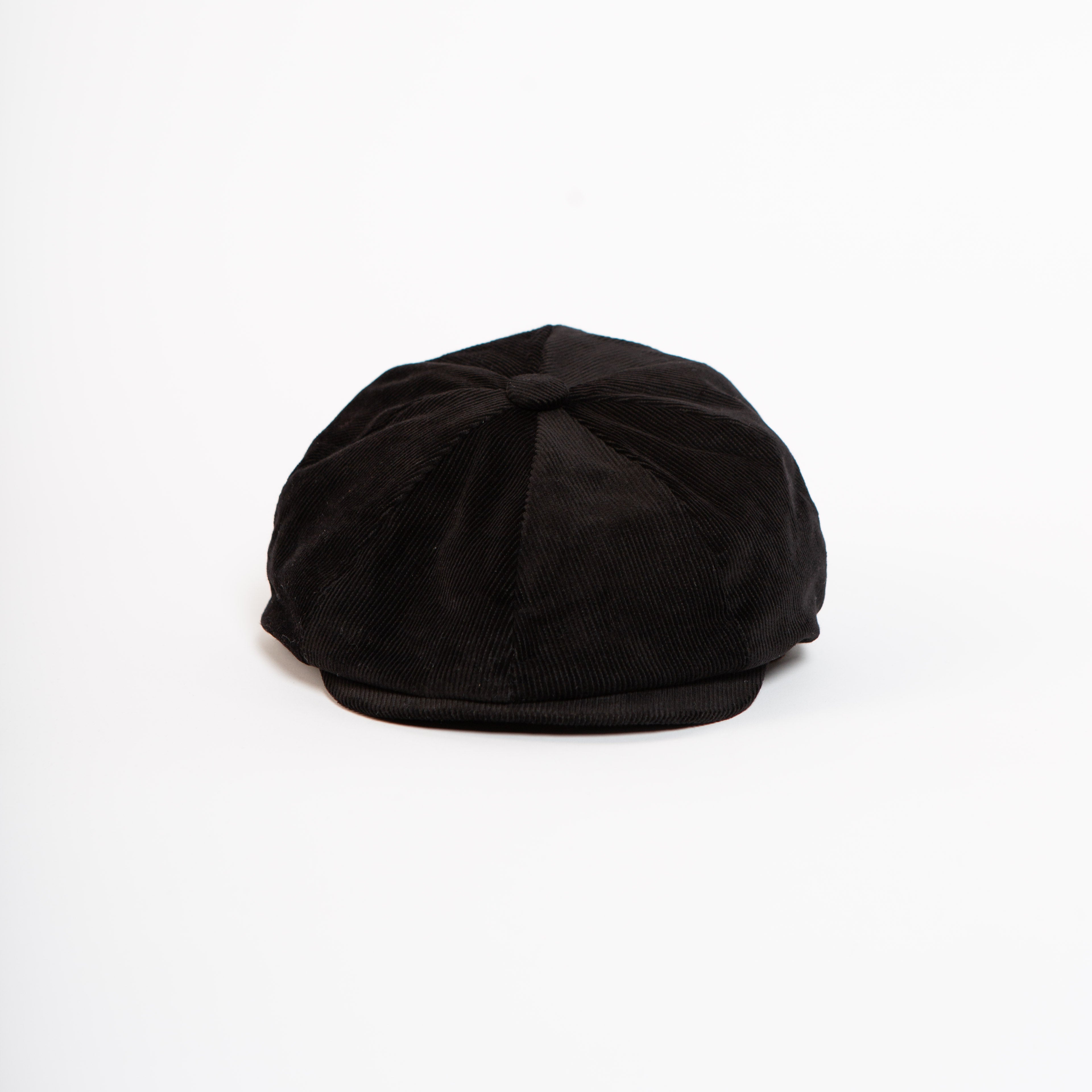black corduroy paperboy hat front view