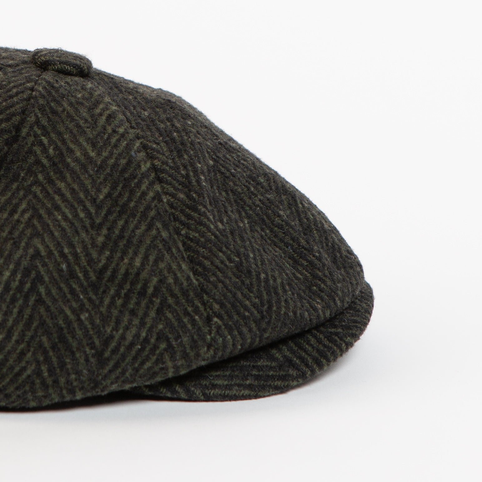 olive herringbone panel detail on wool blend newsboy cap