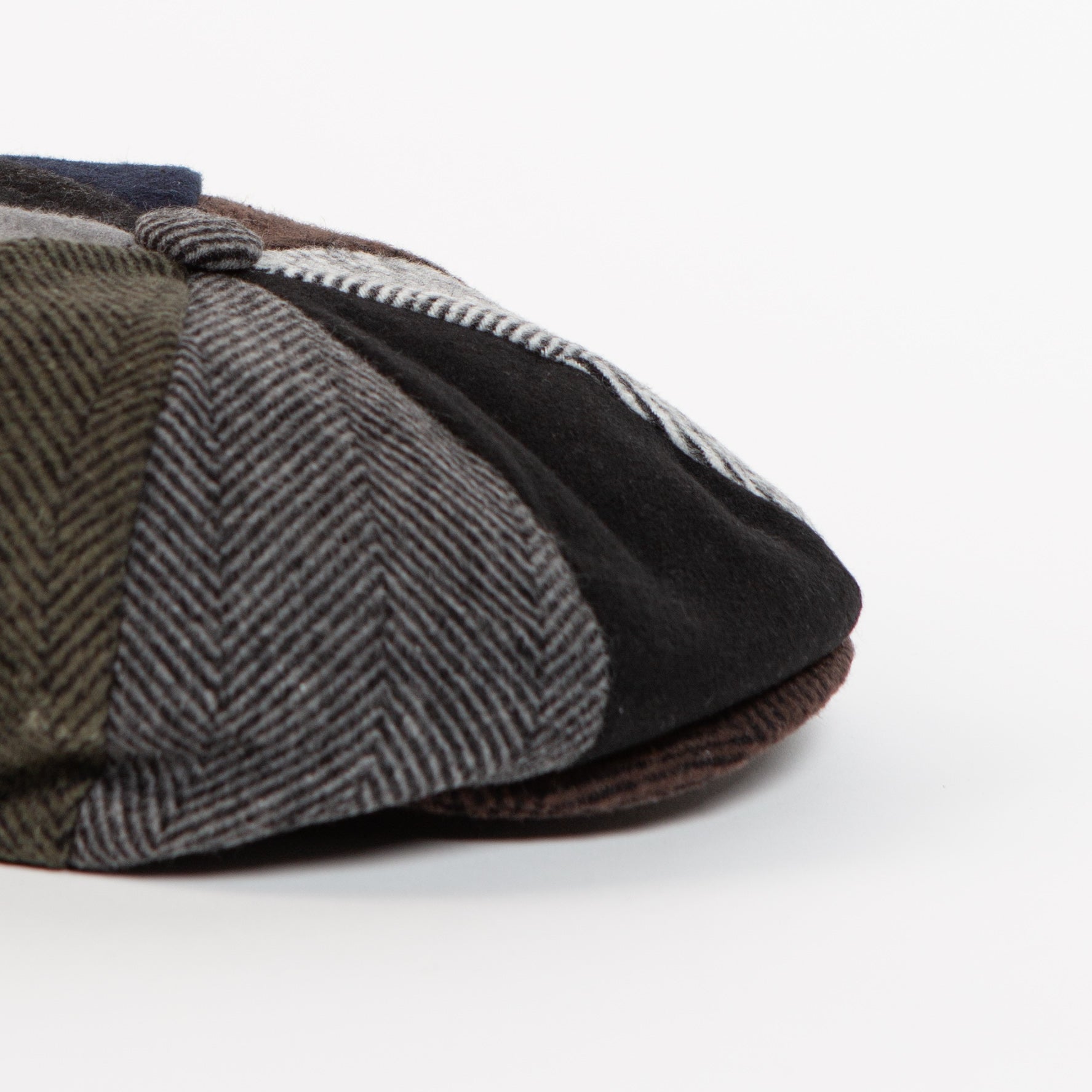multicolor wool blend patchwork cap side detail