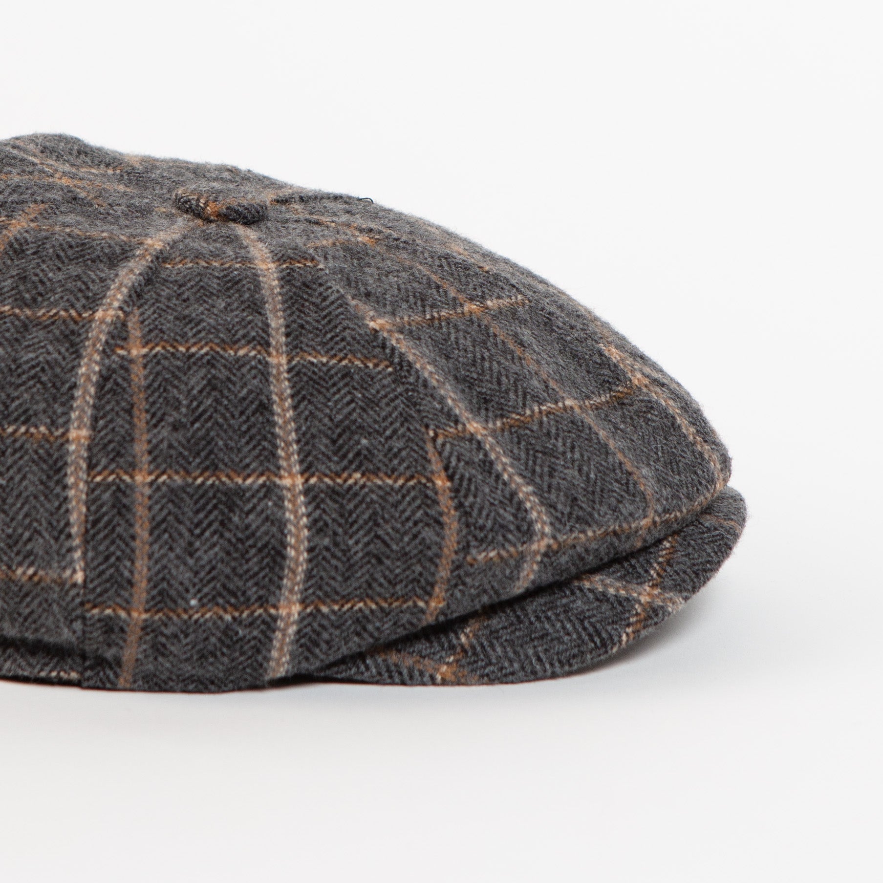 wool blend grey newsboy cap close-up fabric pattern