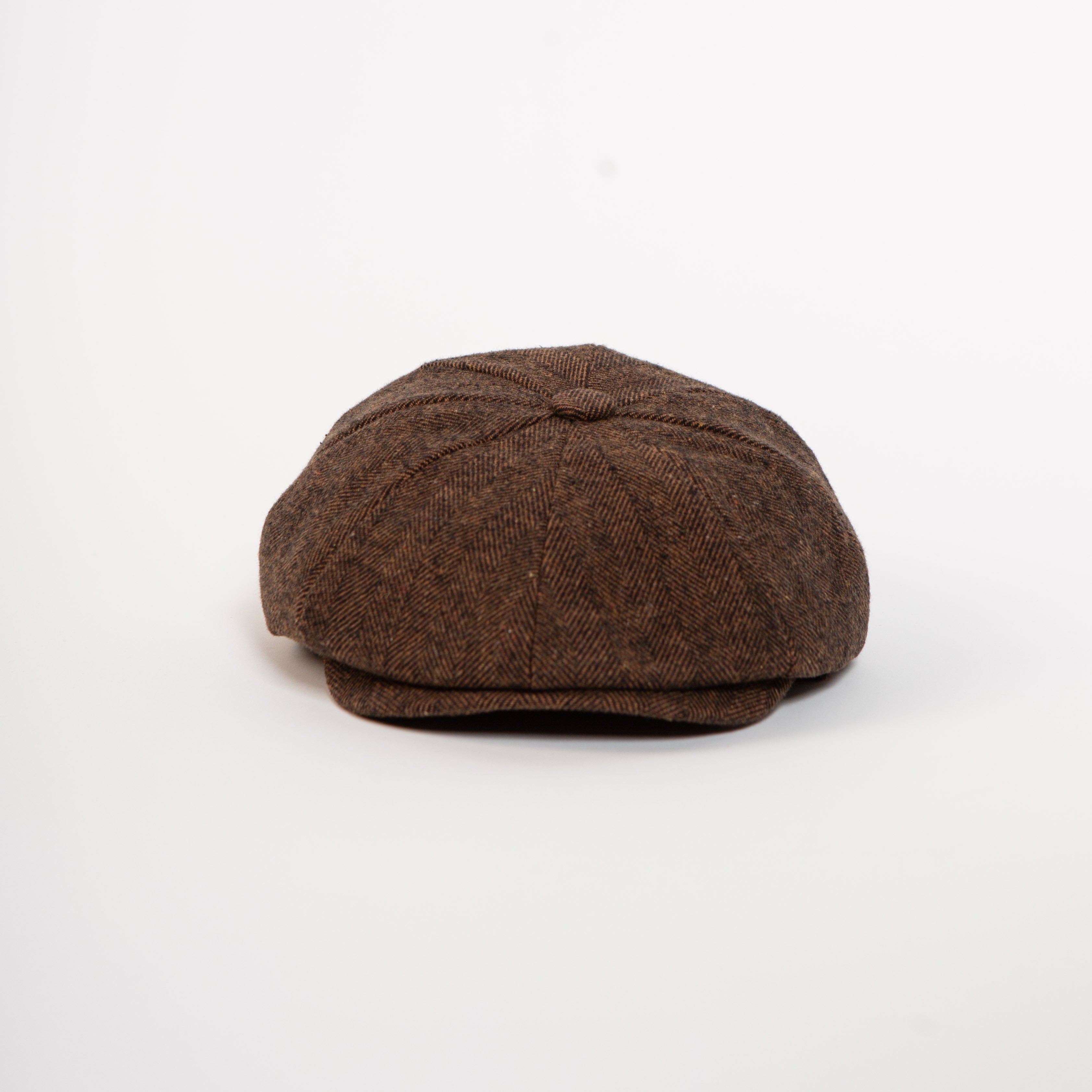 paperboy cap brown herringbone front view
