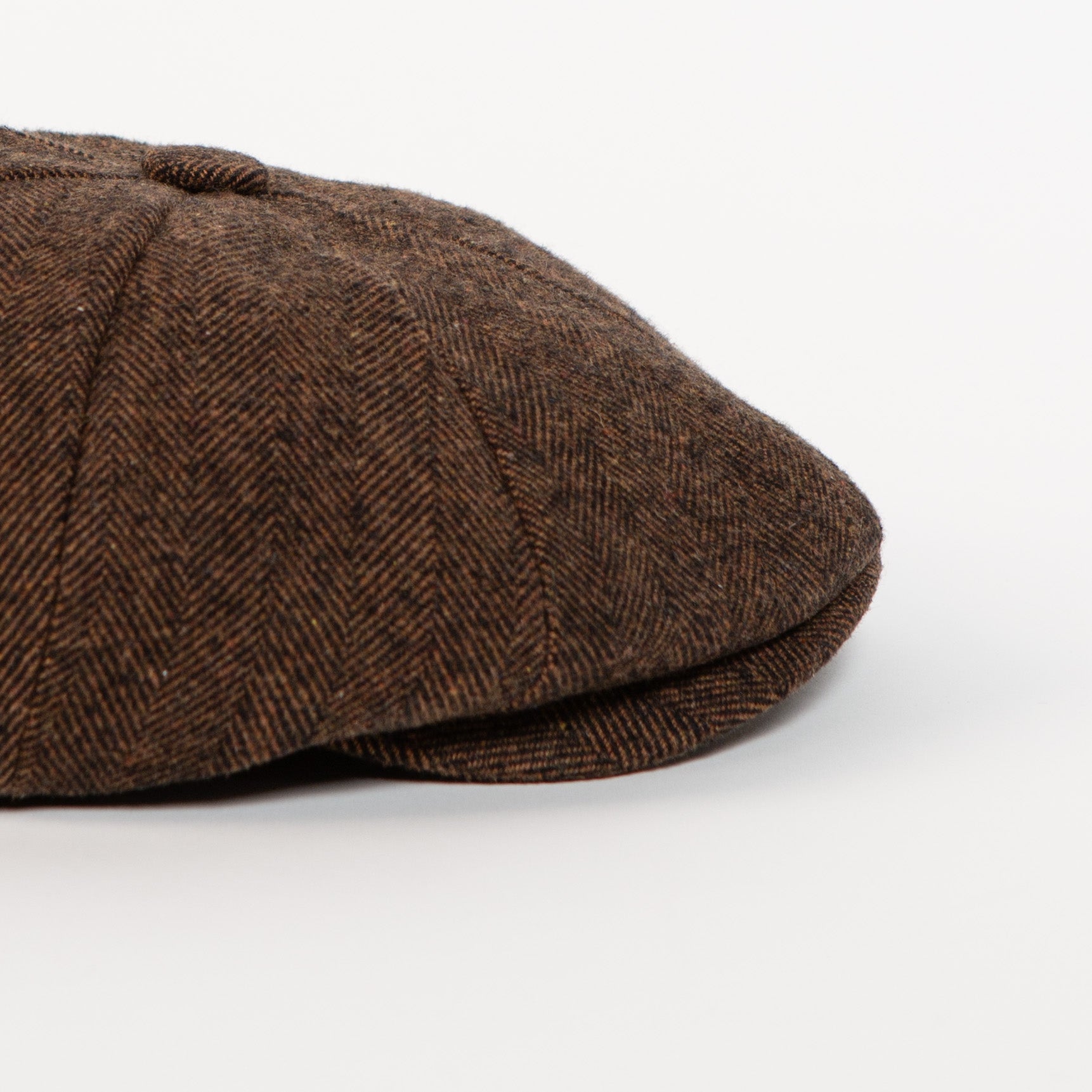 paperboy cap brown herringbone side detail