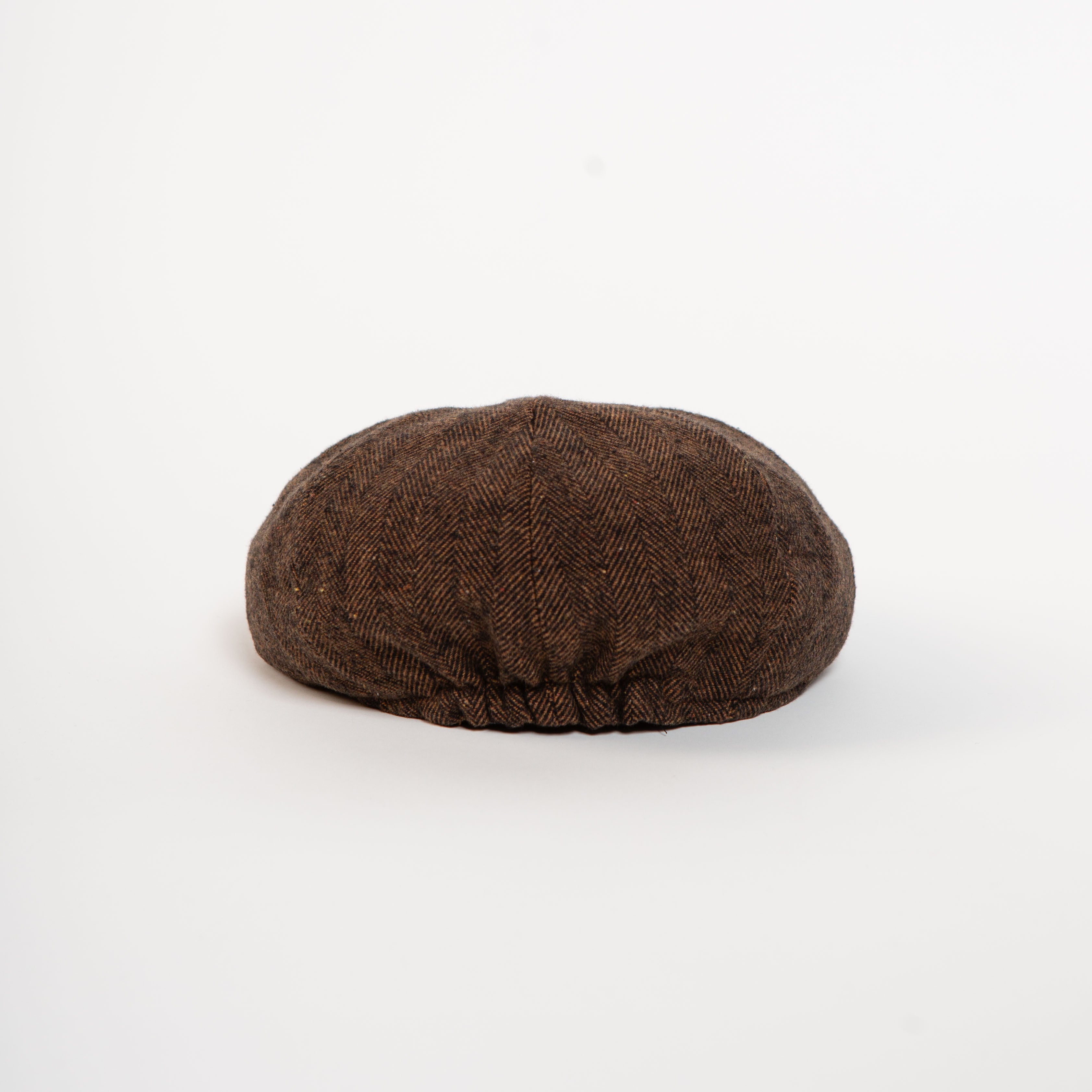 paperboy cap brown herringbone back view