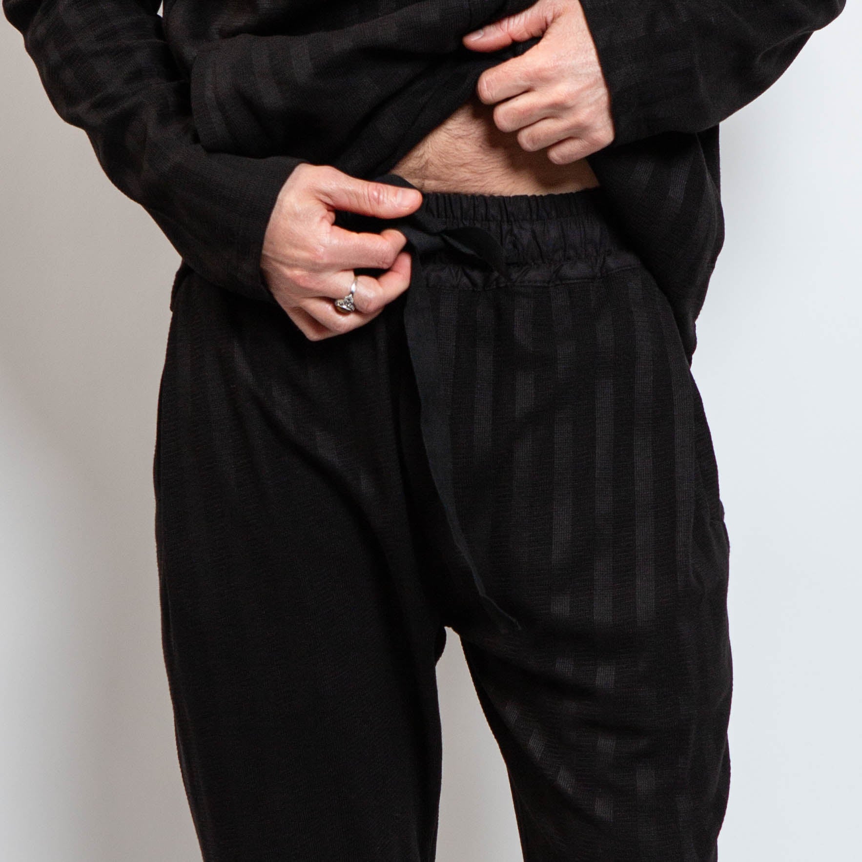 tonal stripe cotton pants black