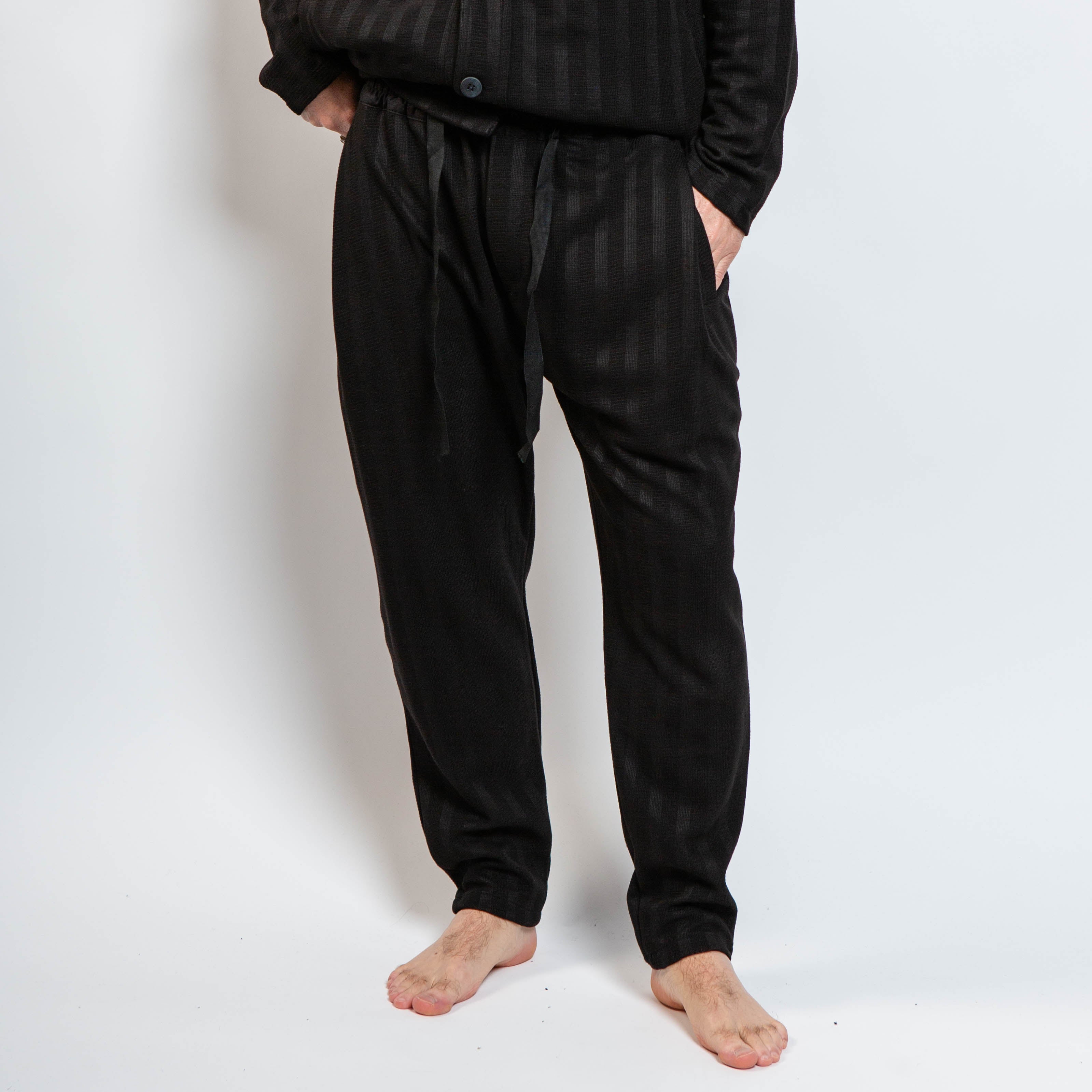 relaxed fit black striped trousers