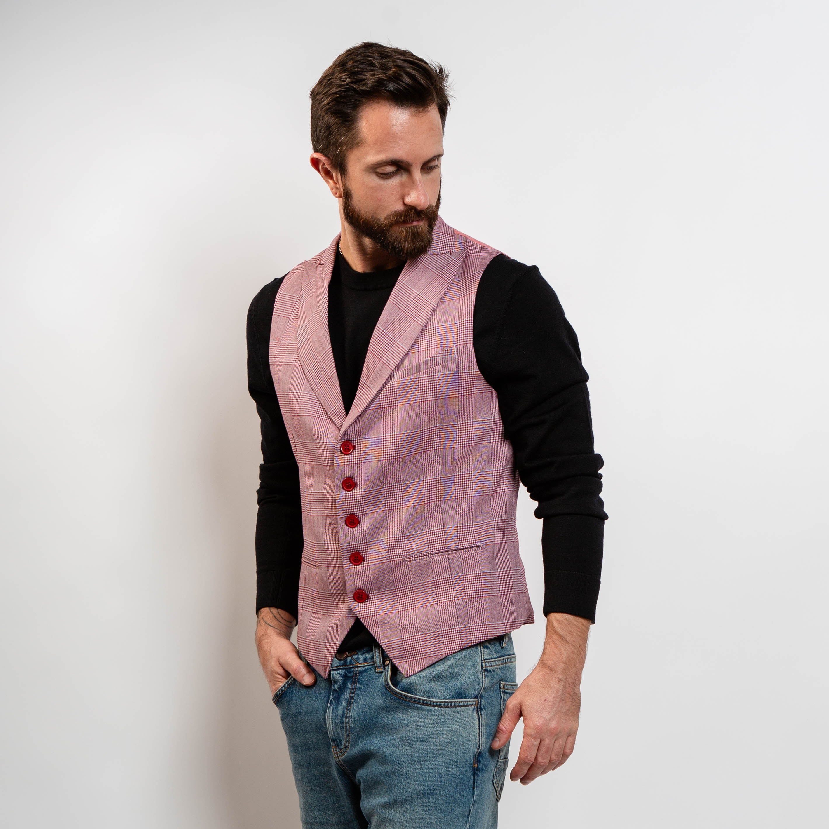 Modern men’s red vest – slim fit cotton waistcoat