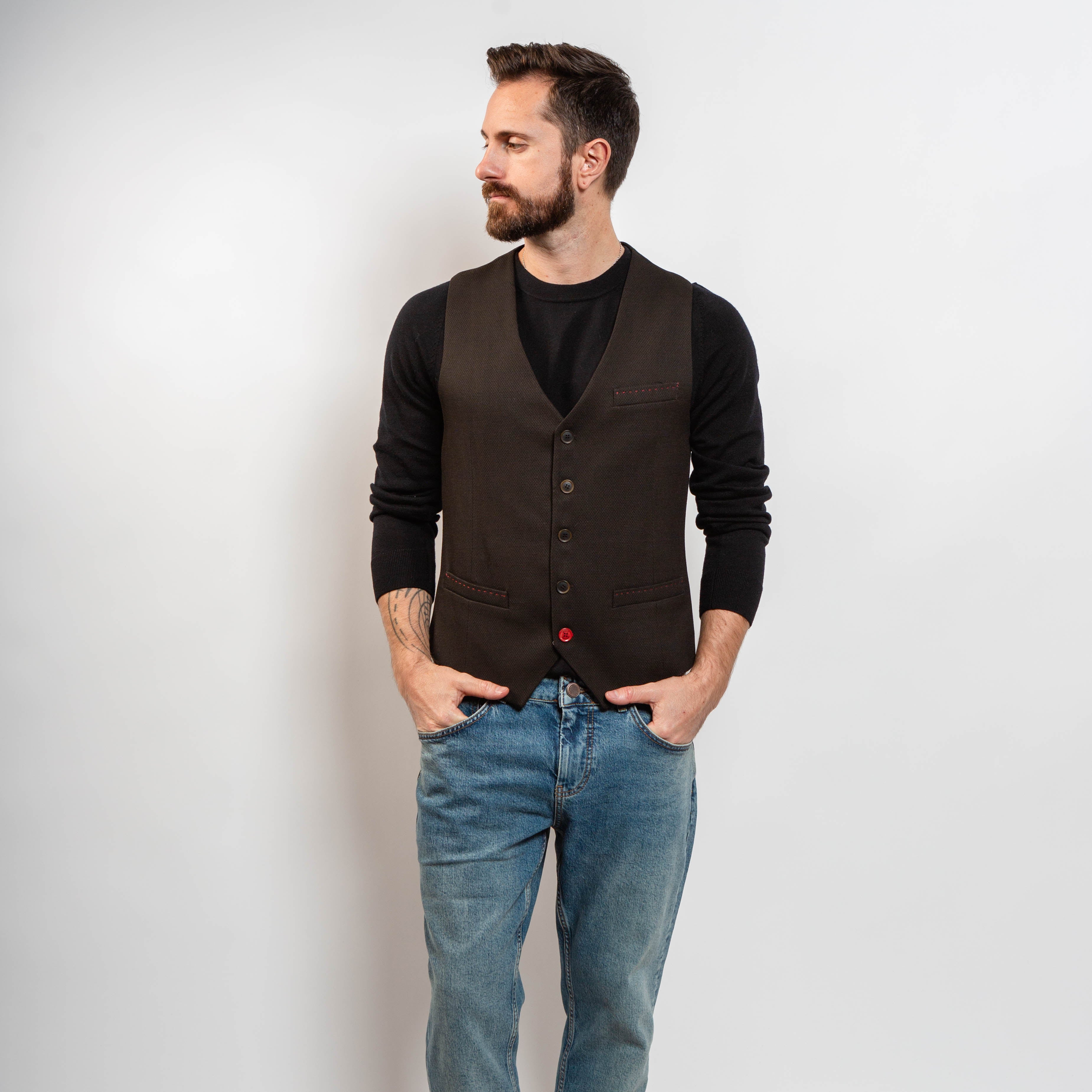 Men’s espresso brown cotton waistcoat