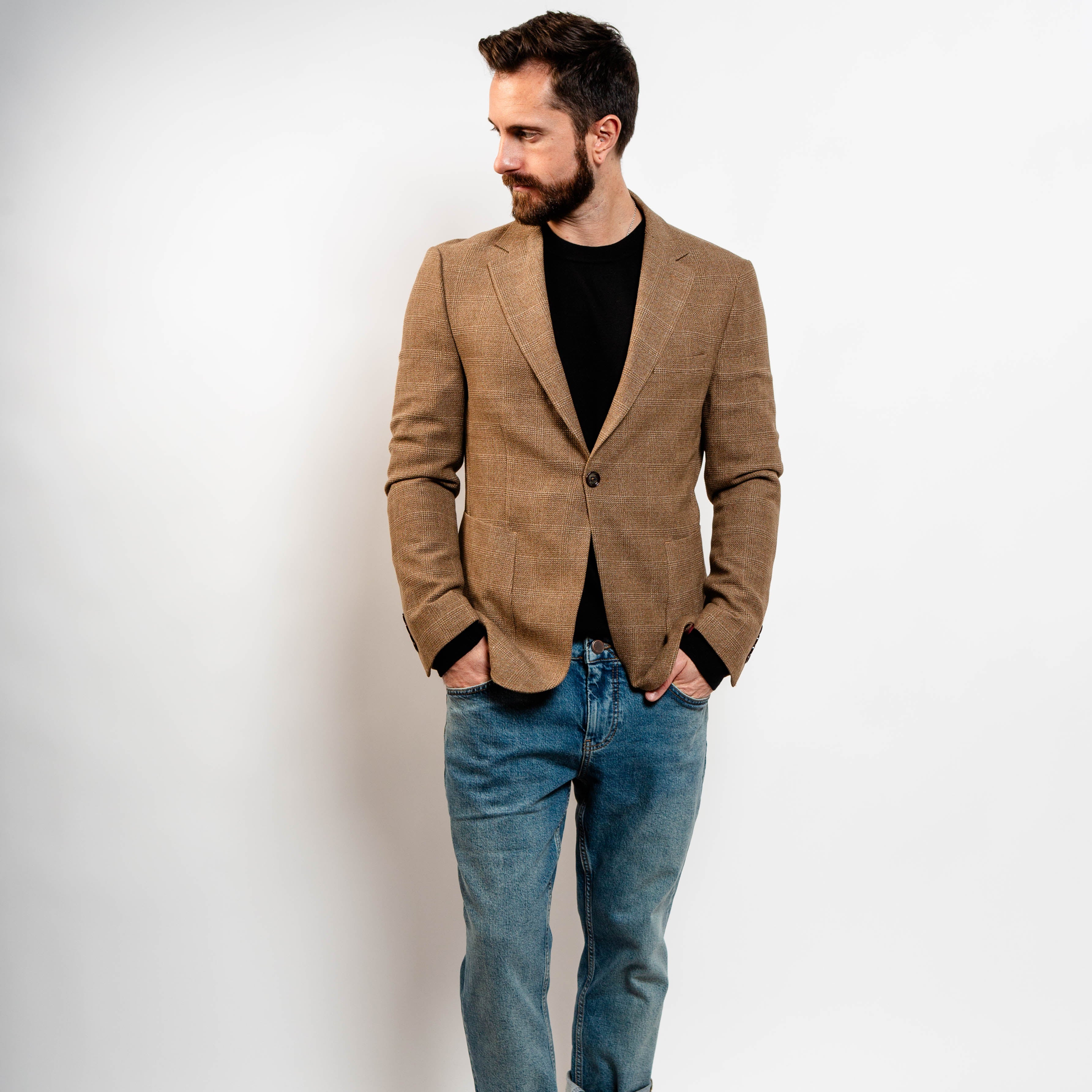 Camel check pattern blazer