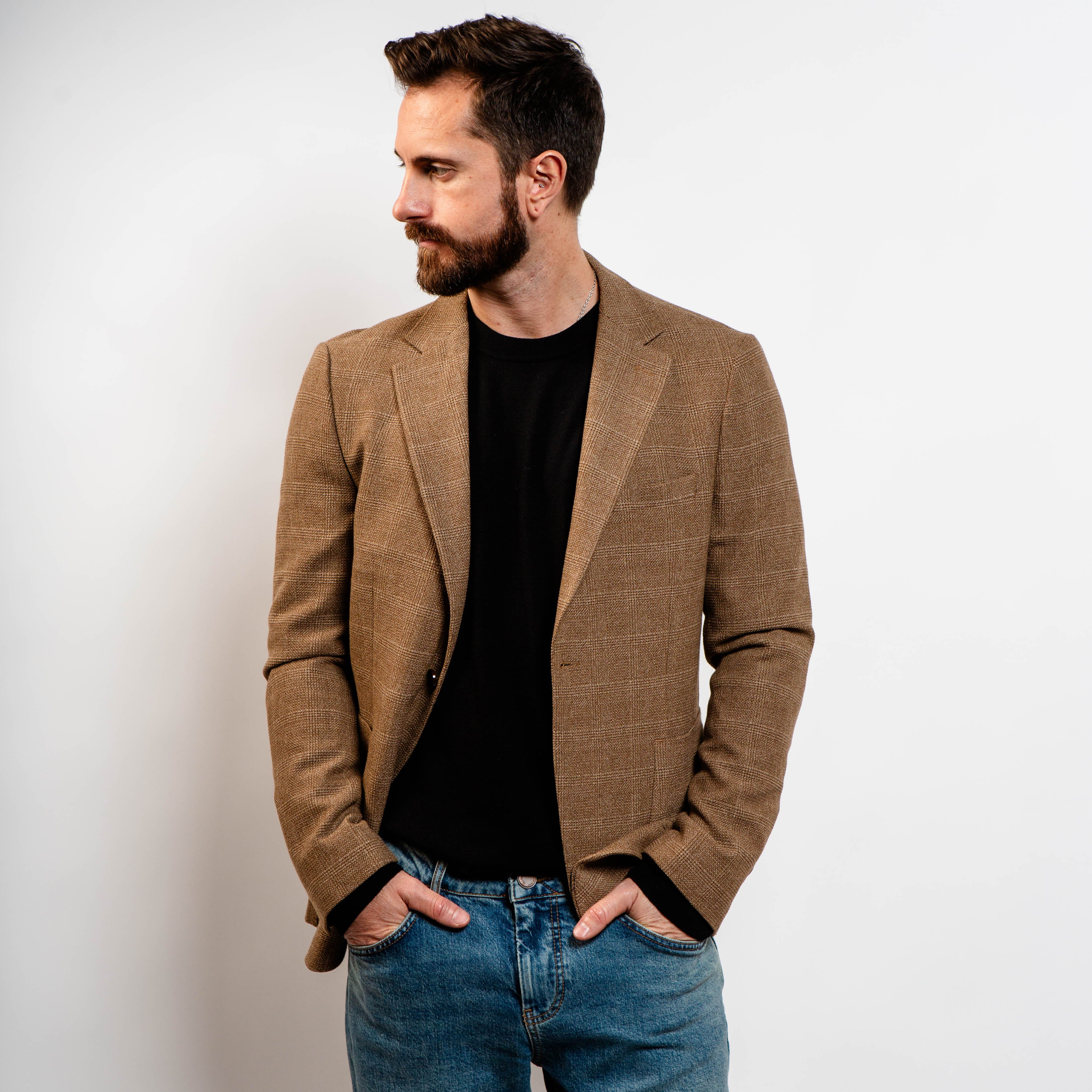 Single breasted blazer camel glen check