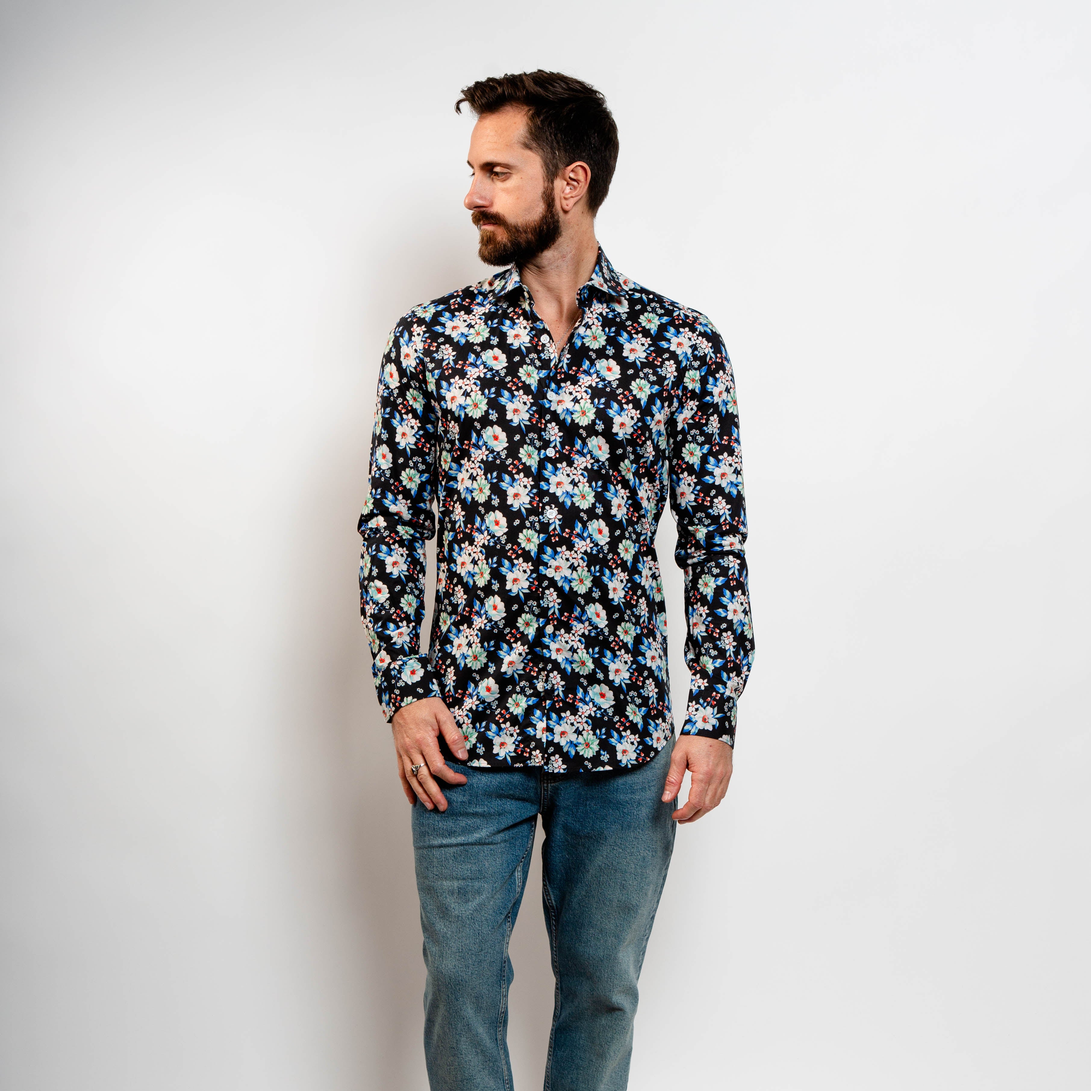 black floral cotton shirt