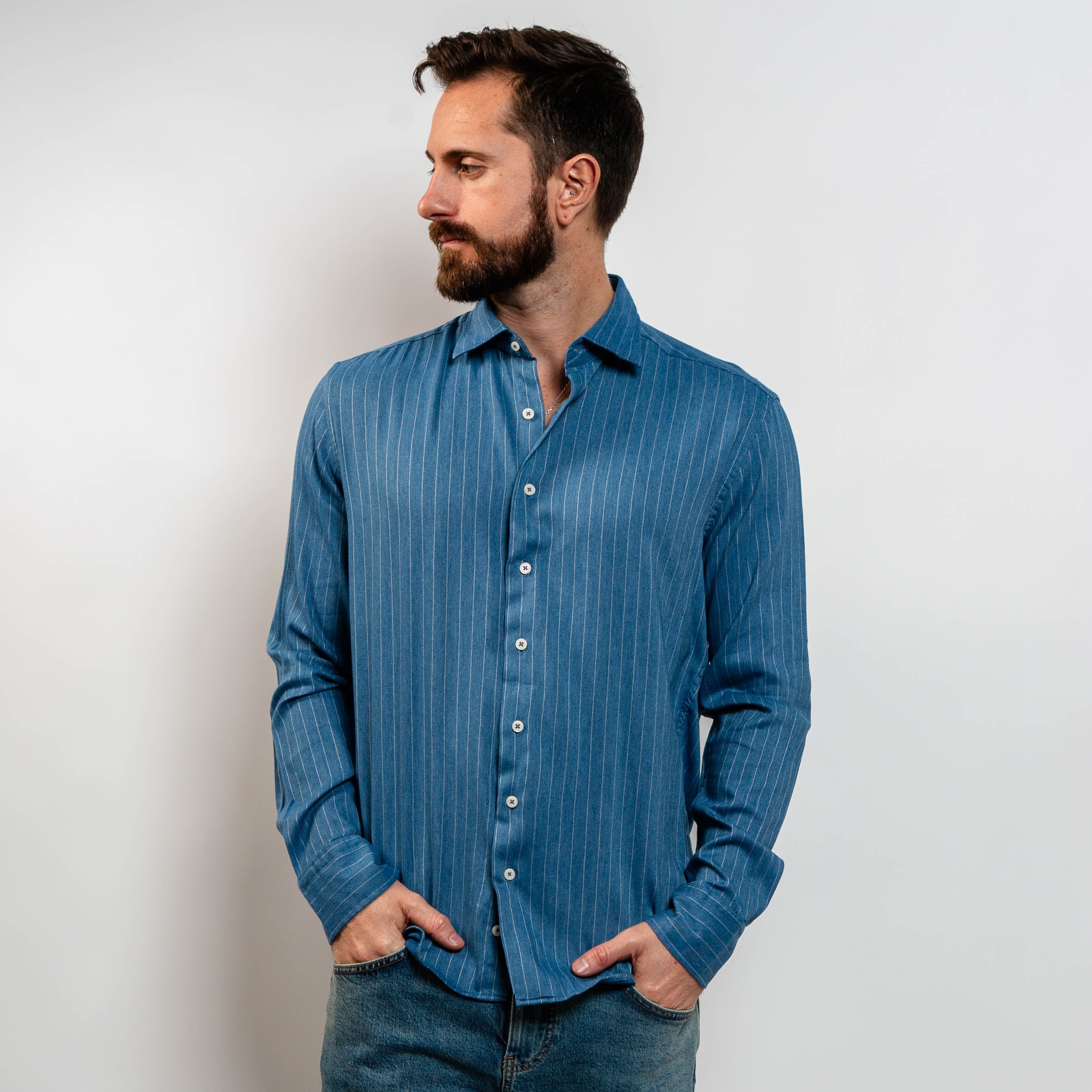 modern pinstripe shirt blue