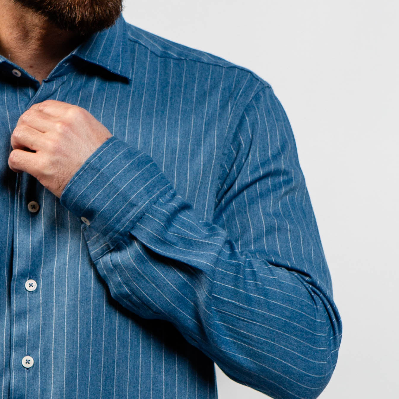 blue pinstripe dress shirt