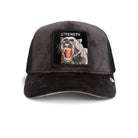 Goorin Bros Strength Panther Trucker Hat in black with embroidered panther patch
