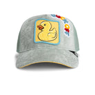 Gray cap with a yellow rubber duck patch on a white background