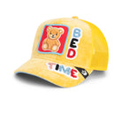Corduroy trucker cap in yellow with Bed Time teddy embroidery