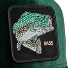 Bass fish patch with rhinestones on a green background