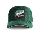 Green cap with a bass fish patch on a white background