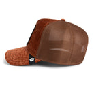 Brown trucker cap with mesh back on a white background