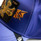 Blue helmet with embroidered dragon design and 'FURY' text