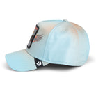 Light blue baseball cap with a brand logo on a white background