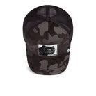 Camouflage baseball cap with a panther logo on a white background
