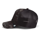 Black mesh cap with camouflage pattern on a white background