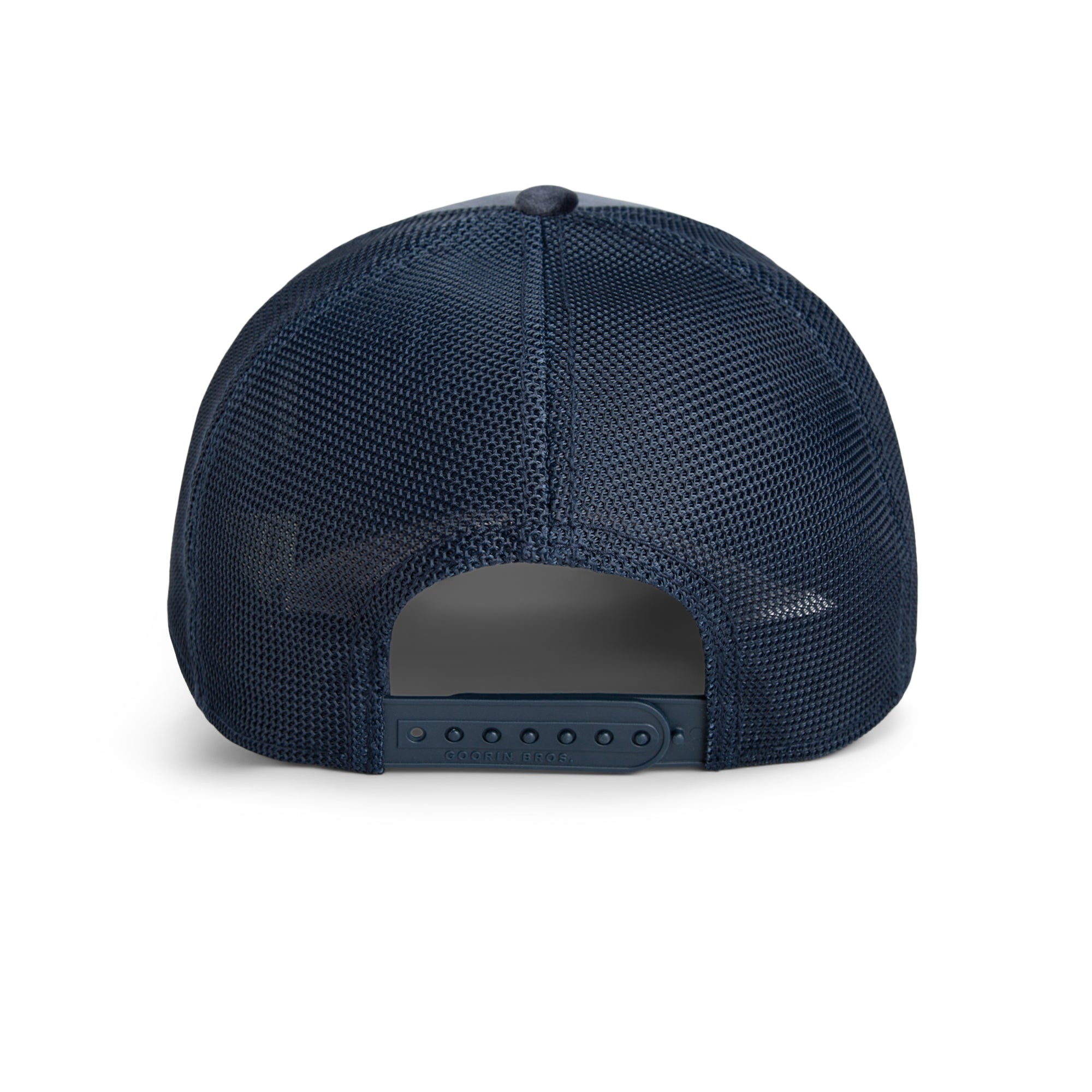 Goorin Bros King Lion Trucker Hat in navy with embroidered lion patch
