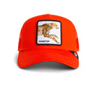 Black Goorin Bros trucker hat with mesh back featuring embroidered bull patch labeled RAGING on front panel
