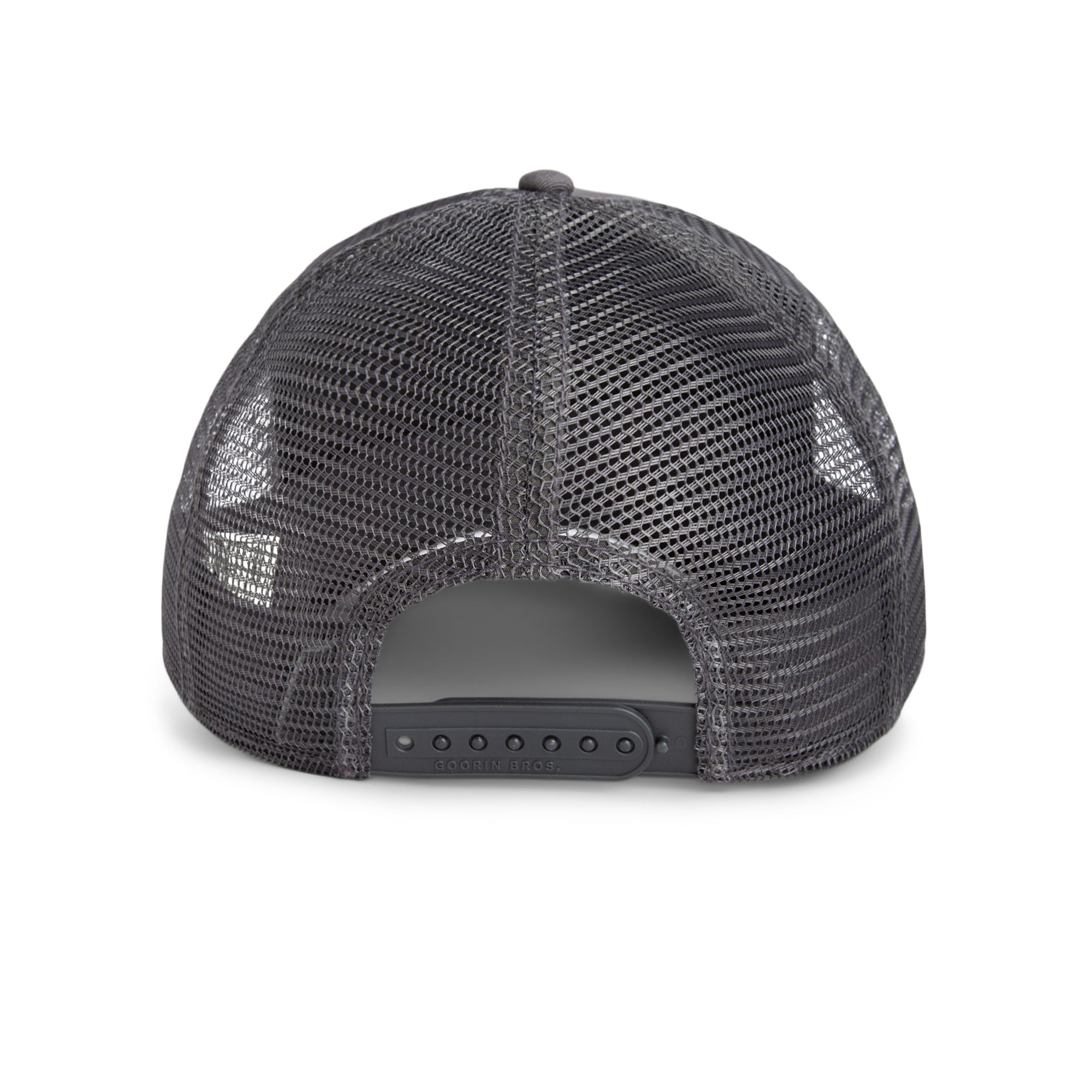 Grey Goorin Bros trucker hat with mesh back featuring embroidered fox patch labeled SILVER FOX on front panel

