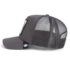 Grey Goorin Bros trucker hat with mesh back featuring embroidered fox patch labeled SILVER FOX on front panel
