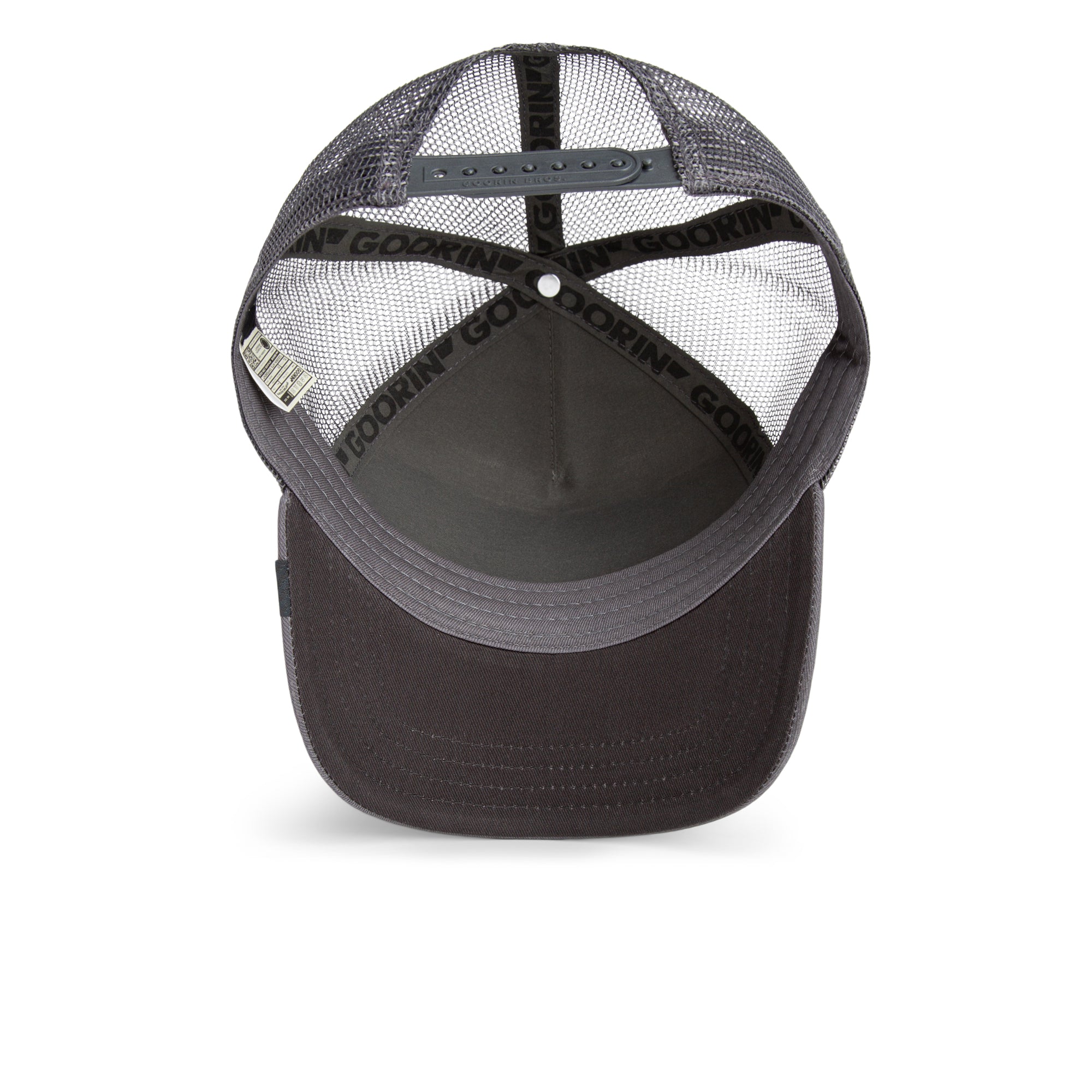 Grey Goorin Bros trucker hat with mesh back featuring embroidered fox patch labeled SILVER FOX on front panel
