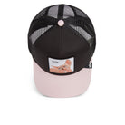 Black and pink cap with a small patch on a white background