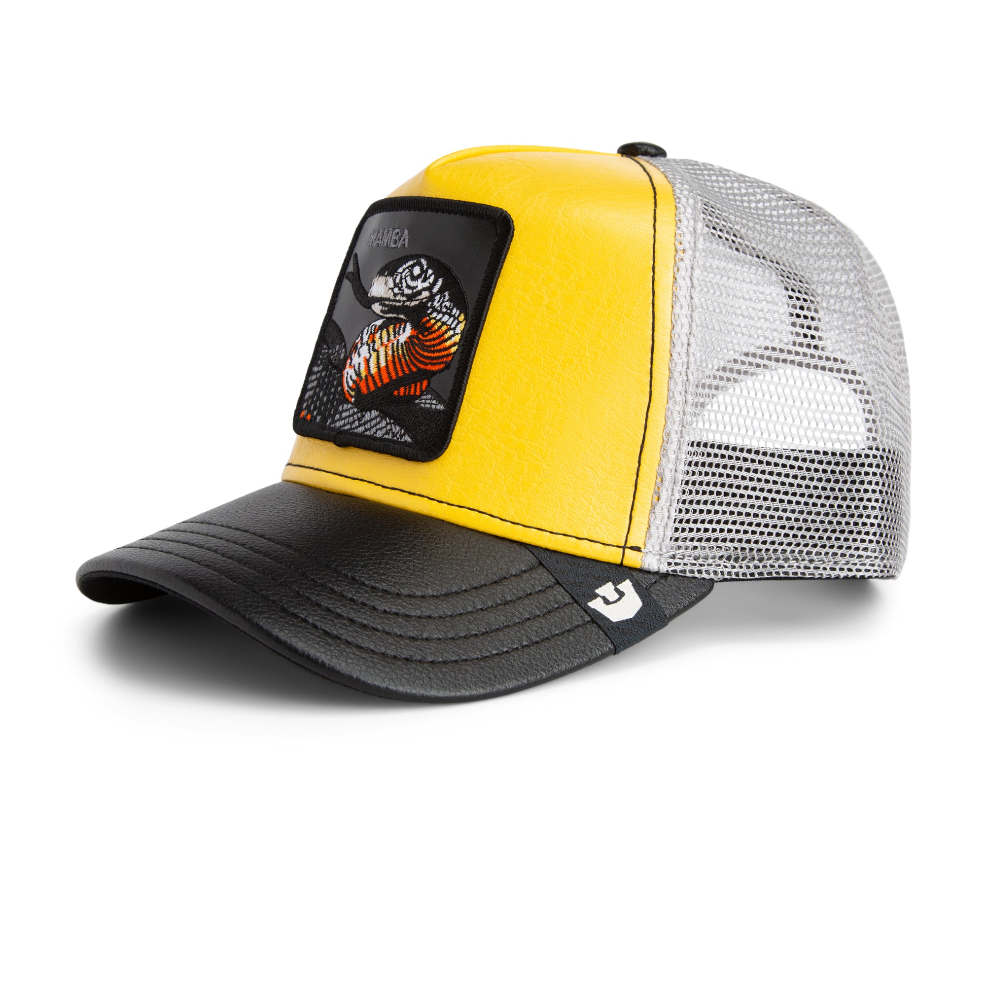 goorin bros mamba snake trucker hat angled side view