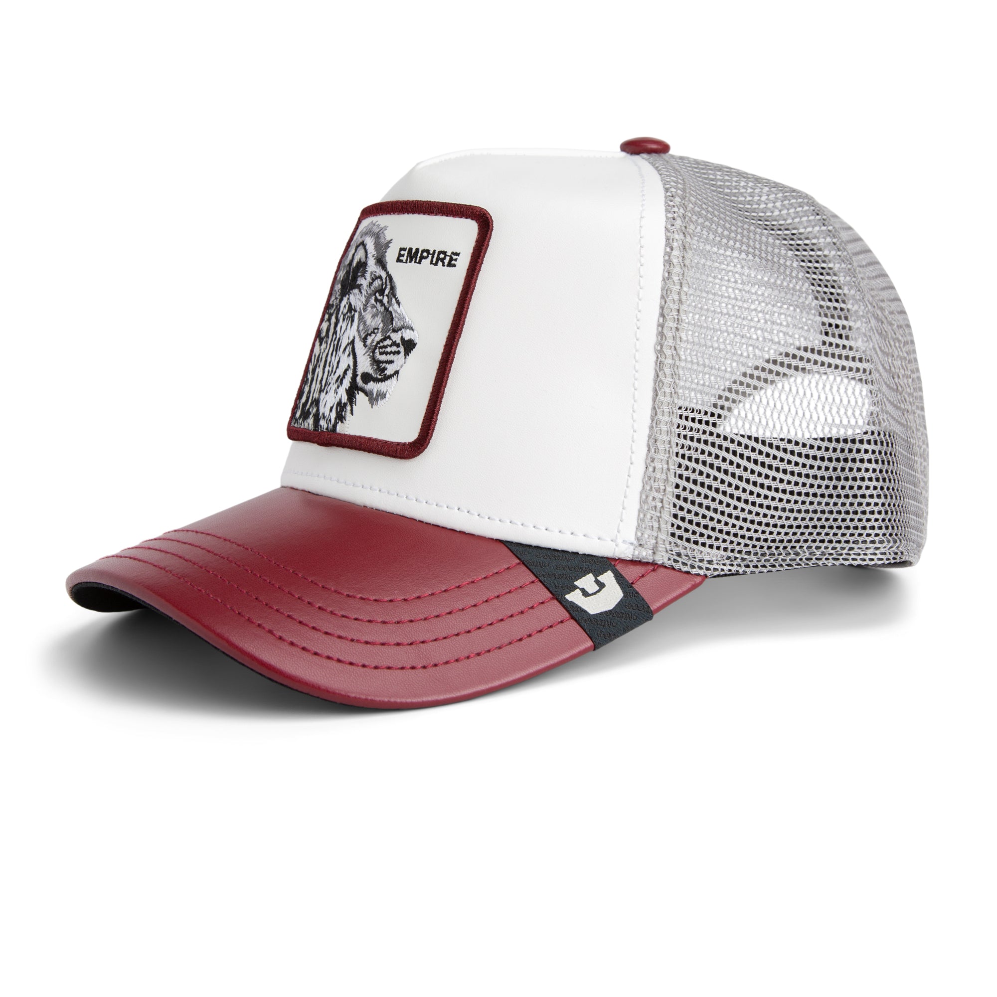goorin bros empire lion trucker hat angled side view