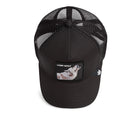 Goorin Bros Lone Wolf Trucker Hat in black with embroidered wolf patch
