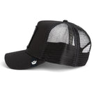 Goorin Bros Lone Wolf Trucker Hat in black with embroidered wolf patch
