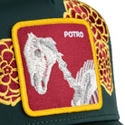 Green trucker hat with floral embroidery and Potro horse patch